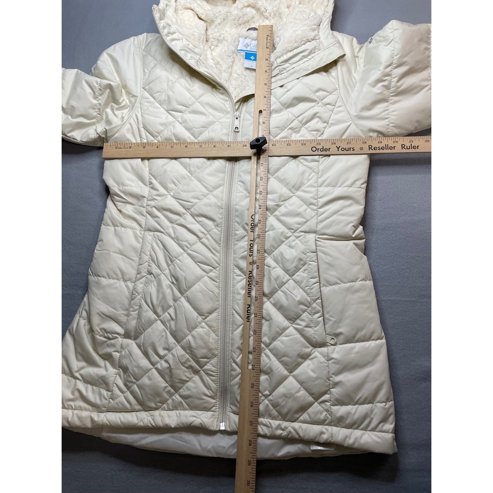 Columbia Women Off White Quilted Hooded Fleece Lined Puffer Jacket Coat Small - Picture 7 of 12